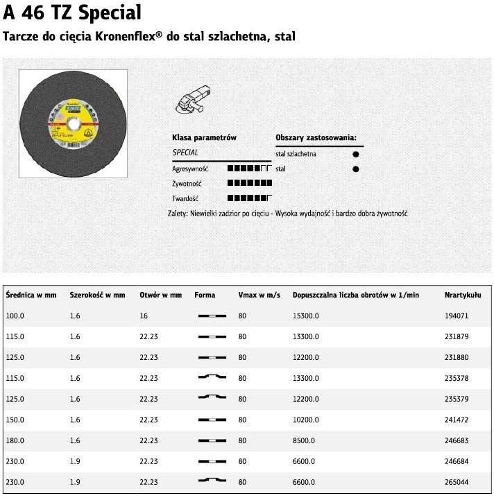 KLINGSPOR METALO PJOVIMO DISKAI 125 mm x 1,6 mm x 22,2 mm A46 TZ Special