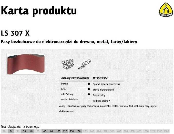 KLINGSPOR PASY BEZKOŃCOWE DO ELEKTRONARZĘDZI LS307X 75mm x 457mm gr. 60 /10vnt.