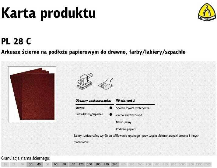 KLINGSPOR ŠLIFIMO LAKŠTAI ANT POPIERIAUS NUGALĖS 230mm x 280mm PL28C gr 100 / 50 vnt.
