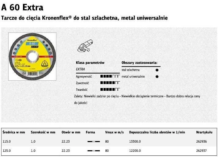 Metalo pjovimo diskas KLINGSPOR A60 Extra Ø125x1mm