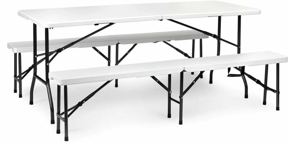 MultiGarden Maitinimo stalas 180cm + 2 suolai baltos spalvos banketinis komplektas