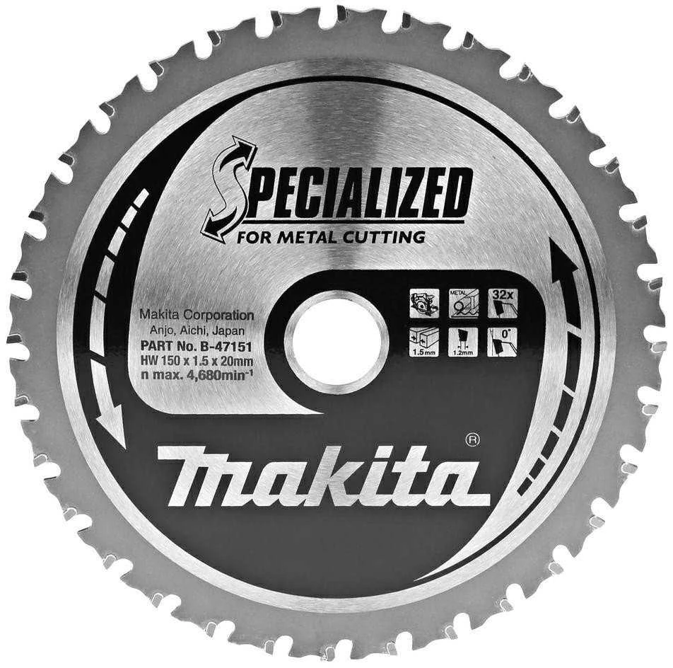 Makita T.C.T. pjūklas SPECIALIZED 150X1.5X20mm 0° T32 B-47036 T.C.T • 150 x20 mm • T32 • 0° • Metalui