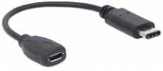 Intracom MANHATTAN didelės spartos USB-C kabelis 0,15 m C vyriškas / Micro-B moteriškas 6 colių. juodas