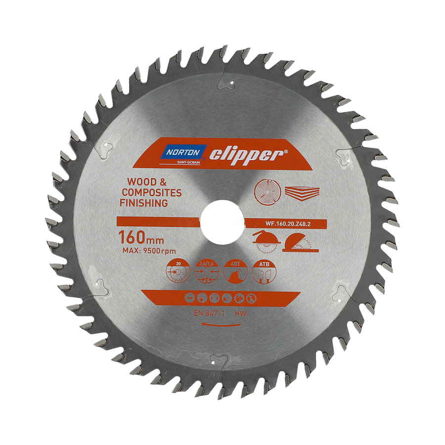 NORTON diskinis pjūklas 160 mm x 20 mm x 48z MEDIENOS IR ATB KOMPOZITAS (2,6 / 1,6)