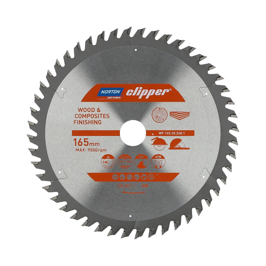 NORTON diskinis pjūklas 165 mm x 20 mm x 48z MEDIENOS IR ATB KOMPOZITAS (2,6 / 1,6)