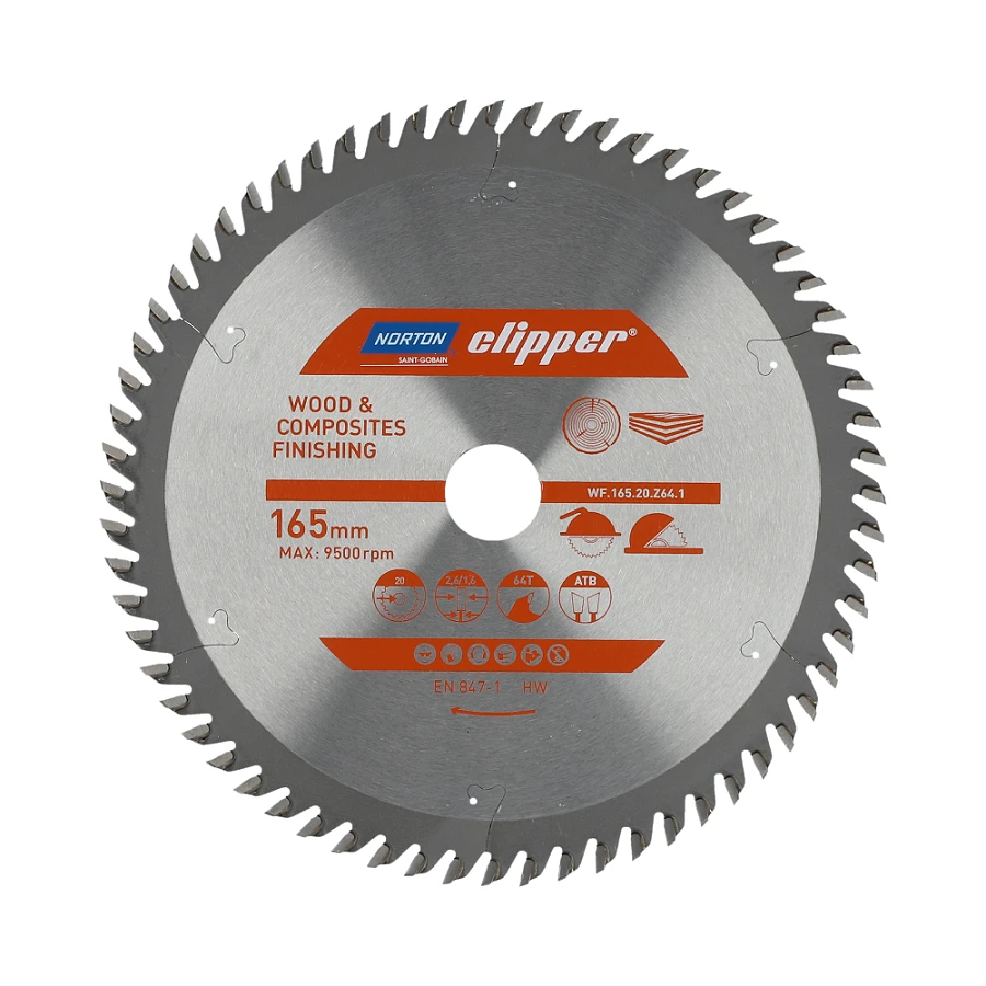 NORTON diskinis pjūklas 165 mm x 20 mm x 64z MEDIENOS IR ATB KOMPOZITAS (2,6 / 1,6)