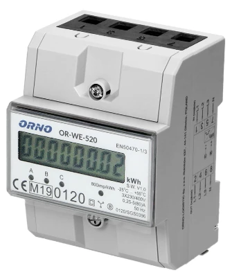 ORNO 3 fazių elektros skaitiklis, 80A, MID, 3 moduliai, DIN TH-35mm