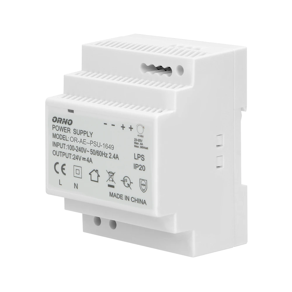 ORNO MAITINIMO TAIKYMAS ANT DIN bėgelio 24VDC, 4A, 100W