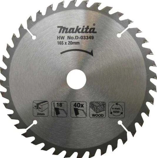 Makita T.C.T. pjūklas 165X2X20mm 18° T40 D-03349 T.C.T • 165 x20 mm • T40 • 18° • Medienai