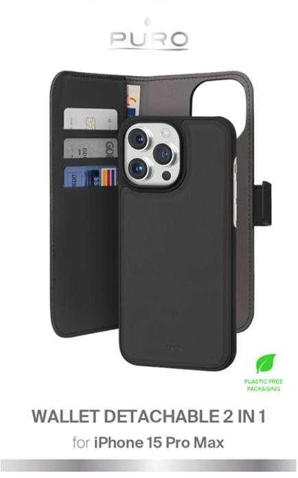 SBS Puro Wallet Detachable – 2in1 dėklas Apple iPhone 15 Pro Max juodos spalvos