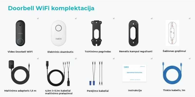 Reolink | Išmanusis 2K+ laidinis WiFi vaizdo durų skambutis su varpeliu | Bevielis internetas