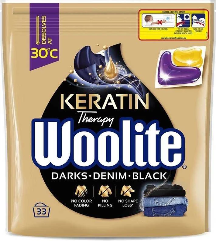 Skalbimo kapsulės WOOLITE DARKS DENIM Juodas, 33 vnt.