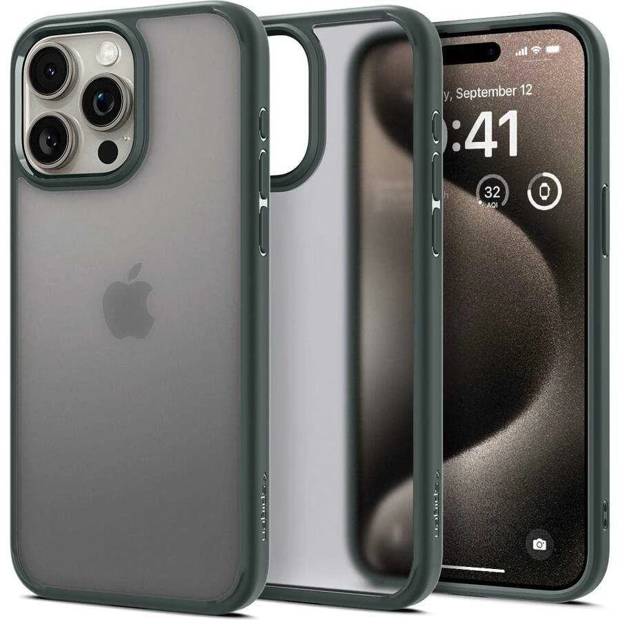 Spigen Ultra Hybrid Matte dėklas skirtas Apple iPhone 15 Pro Max, spalva - Frost Green