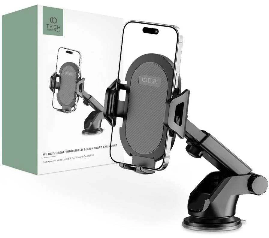 Tech-Protect V1 Car telefono laikiklis for Windshield/Cockpit – juodos spalvos