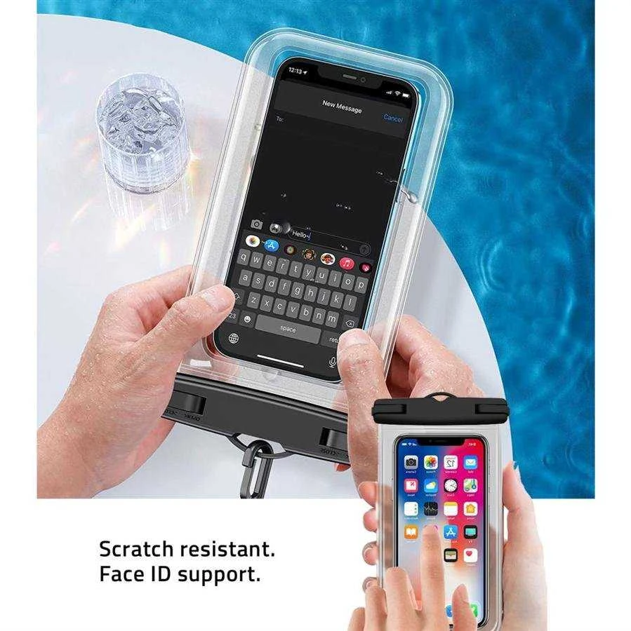 TECH-PROTECT UNIVERSALUS VANDENIUI atsparus dėklas Juodas/CLEAR
