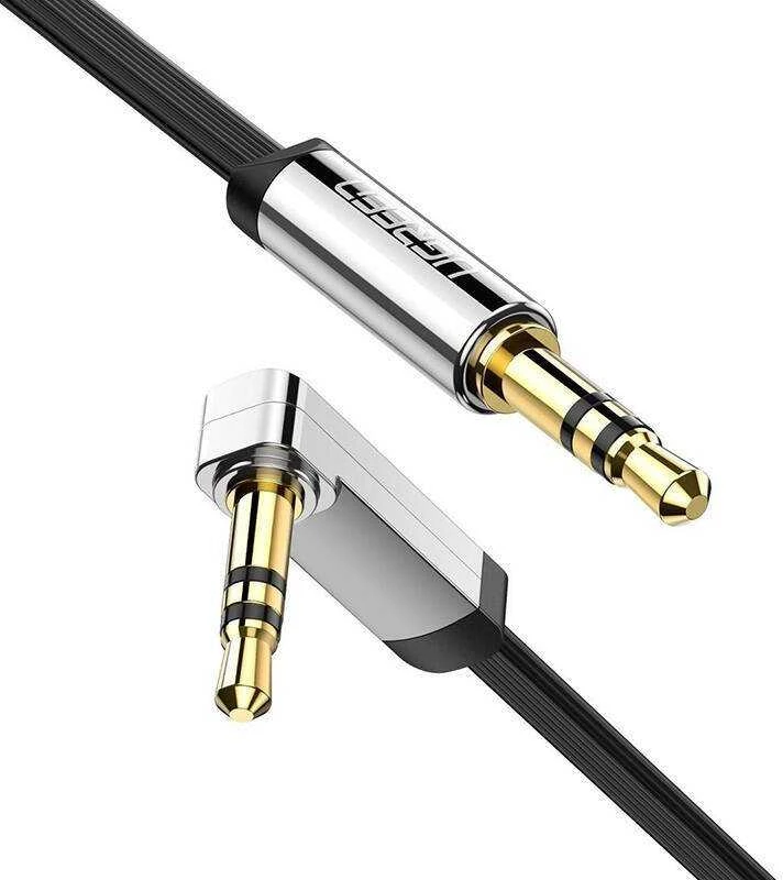 UGREEN mini lizdas 3.5 mm AUX plokščias alkūninis kabelis 1 m (juodas)