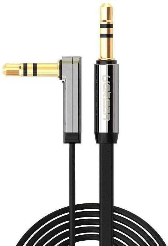 UGREEN mini lizdas 3.5 mm AUX plokščias alkūninis kabelis 1 m (juodas)