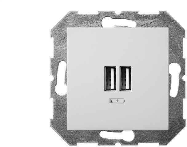Liregus Įleistinis USB- kroviklis EPSILON, dvivietis, baltos sp., 220V, 50-60Hz, 3,4A