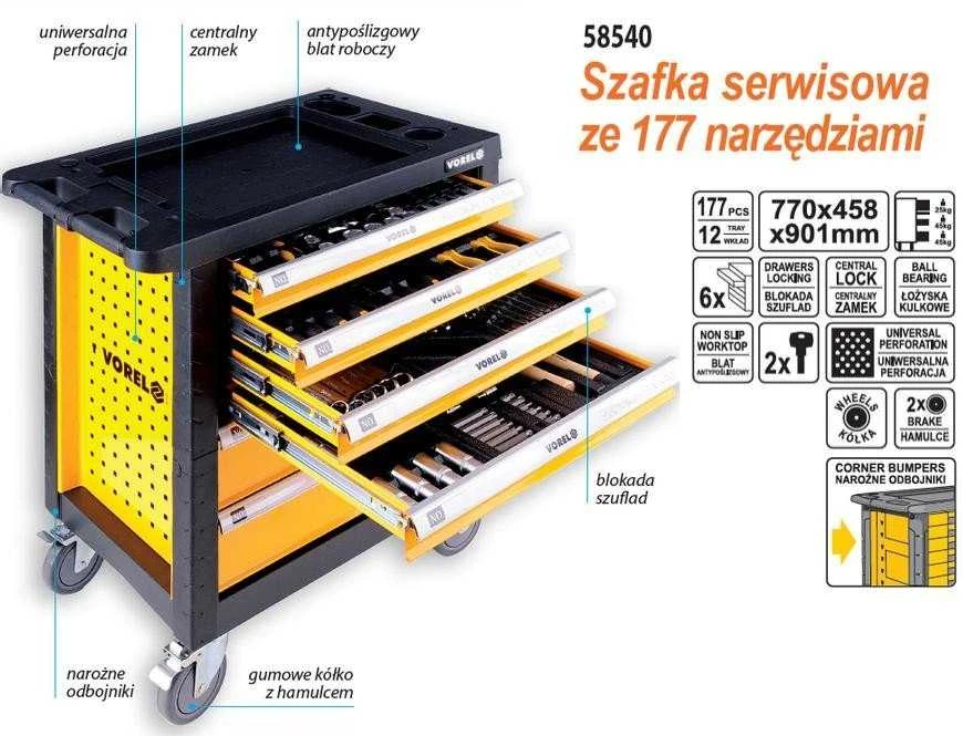 VOREL įrankių spintelė 6-SZULFAD + 177 vnt. NARZĘDZI 58540