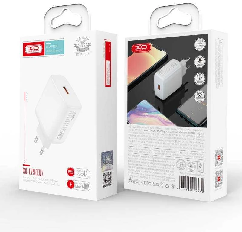 Wall Charger XO Design L79, 40W, 1x USB Baltas (EU Blister)