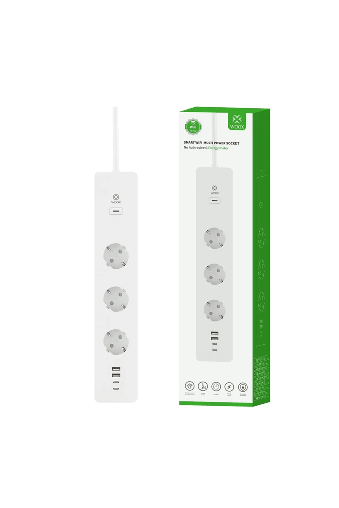 Išmanusis Wi-Fi ilgiklis, 3680W, su energijos matavimu, USB A + USB C, TUYA / Smart Life, WOOX