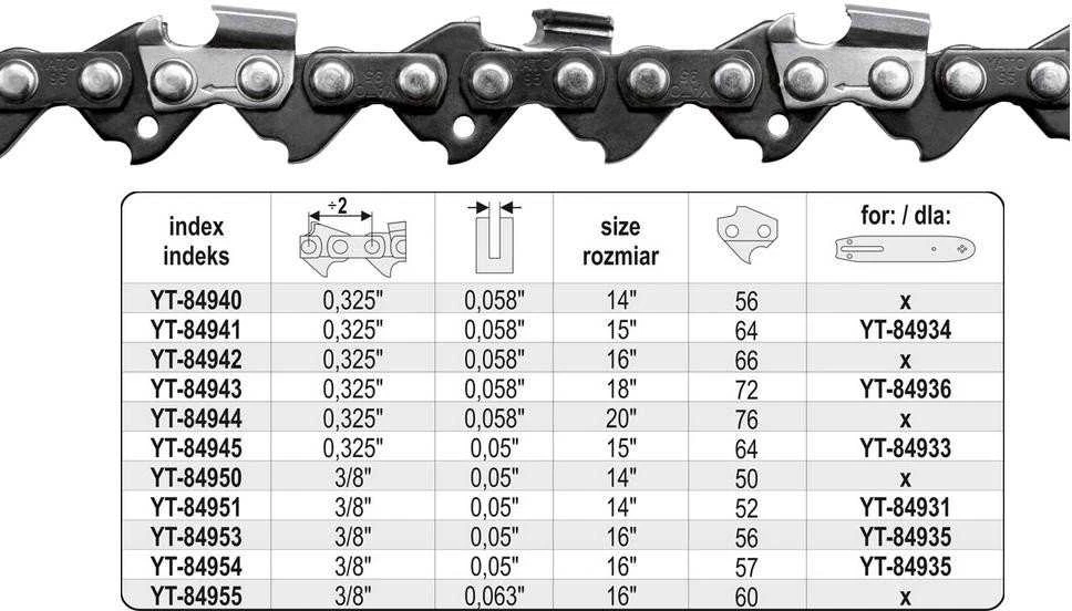 YATO ŁAŃCUCH TNĄCY DO PILARKI 40cm/56/3/8"/1,3