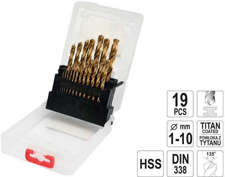 Grąžtas YATO GRĄŽŲ RINKINYS METALUI HSS-TiN 19 vnt. 1-10 mm.