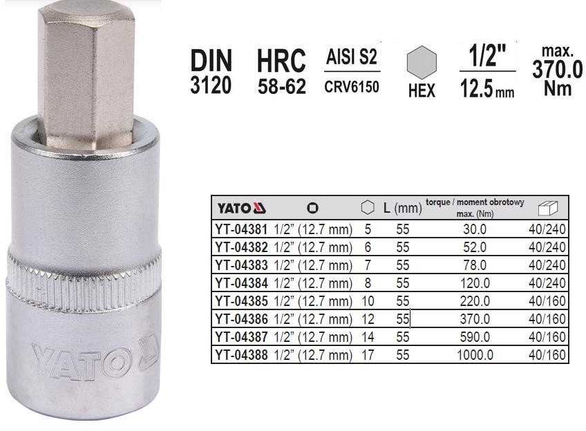 YATO KLUCZ TRZPIENIOWY IMBUSOWY/HEX 1/2" 7x55mm