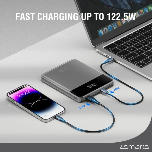 4Smarts Power Bank Enterprise Slim 20000mAh 122.5W, pilkas (pilkas)