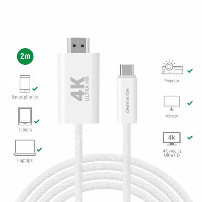 4Smarts USB-C į HDMI laidas 2m baltas (baltas)
