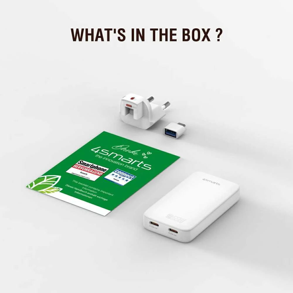 4smarts FlatPlug SlimDual 65W GaN 2xUSB-C balta