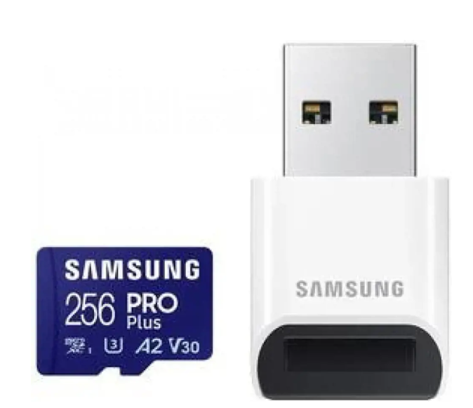Atminties kortelė SAMSUNG PRO Plus Micro SD 256GB Up to 180MB/s Read and 130MB/s Rašymo greitis with Class 10 4K UHD + Card reader