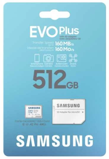 Atminties kortelė Samsung Micro SD Card EVO PLUS 512 GB Micro SDXC Flash atminties klasė 10 SD adapter/Baltos spalvos