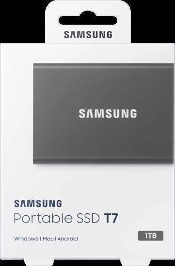 Išorinis kietasis diskas SSD|SAMSUNG|T7|1TB|USB 3.2|Rašymo greitis 1000 MBytes/sec|Skaitymo greitis 1050 MBytes/sec|MU-PC1T0T/WW