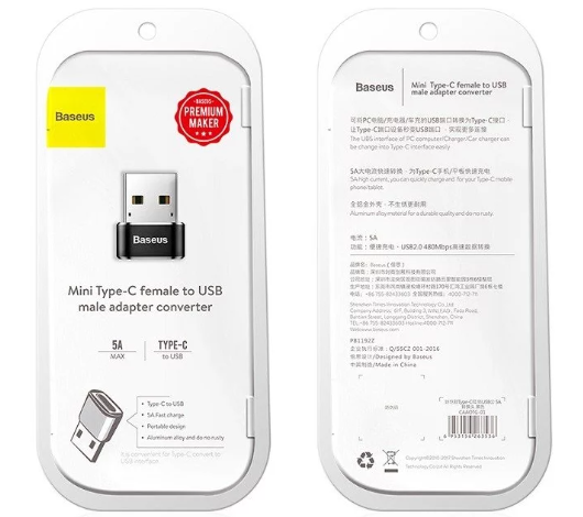 Baseus USB-C – USB-A adapteris 3A – Juodas