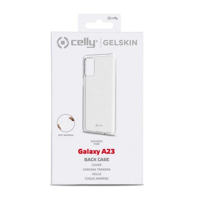 Dėklas CELLY gelinės odos galinis dangtelis Samsung Galaxy A23 5G / Galaxy A23 4G, skaidrus (skaidrus)