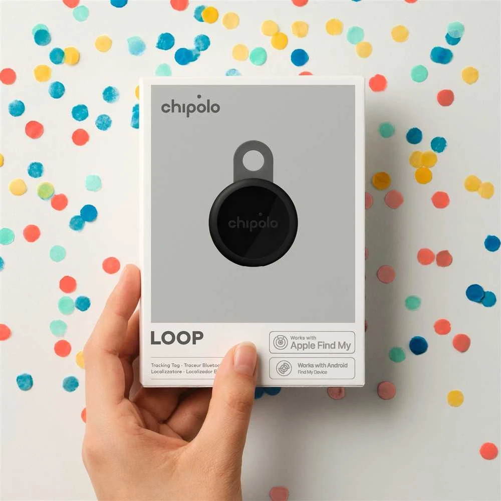 „Chipolo CARD & LOOP“ įkraunamas „Bluetooth“ sekiklis, skirtas „iOS“ ir „Android“, anglies spalvos rinkinys