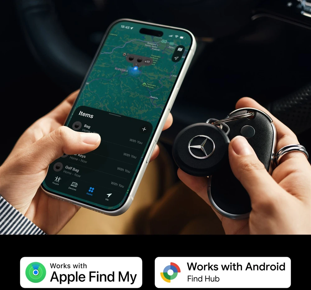 Chipolo LOOP Mercedes – Rechargeable Bluetooth Tracker with Silicone Loop for iOS & Android, Juodas