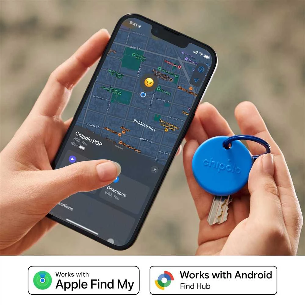 Chipolo POP – Bluetooth Tracker with Replaceable Baterija for iOS & Android, 4pack -Juodas, Baltas, Raudona, Mėlyna