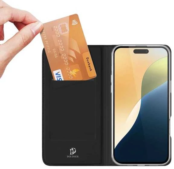 Dux Ducis atverčiamas dėklas SKIN PRO skirtas Apple iPhone 16 Pro juodos spalvos