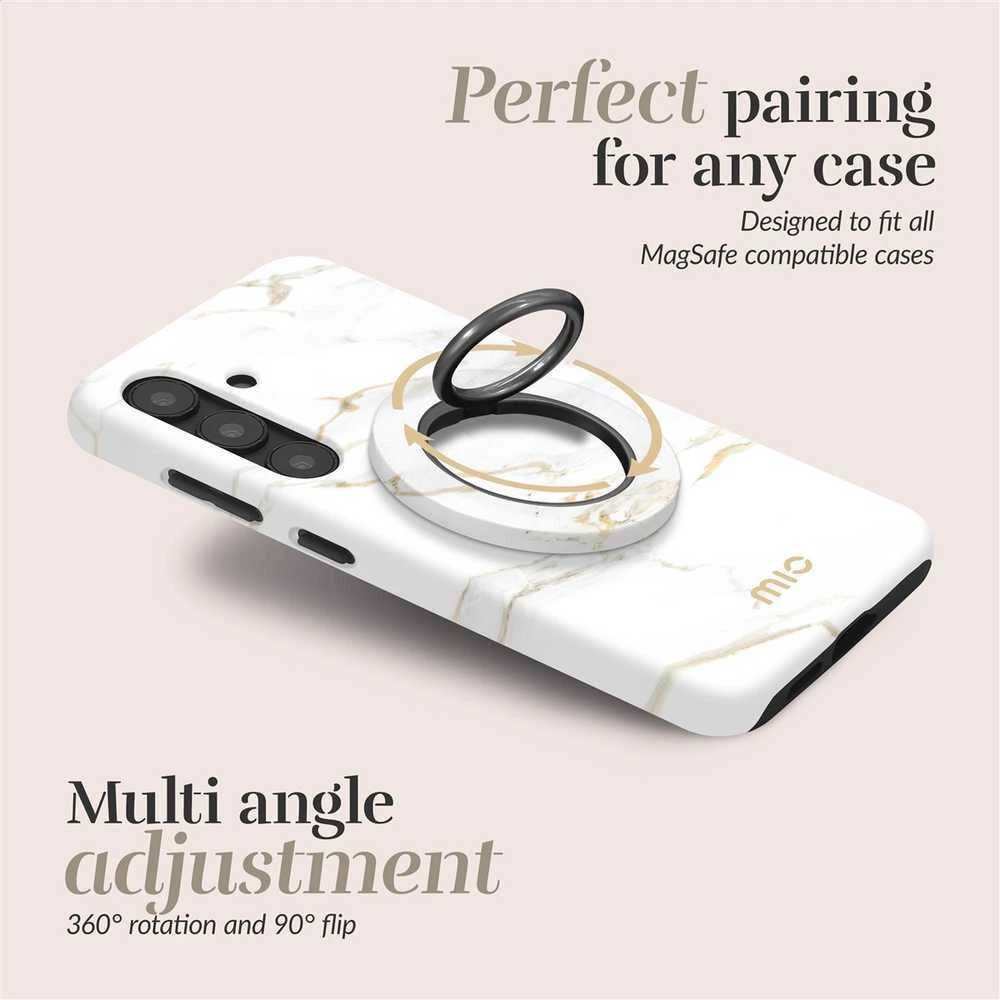 Dėklas MIO Baltas Marble Magsafe Case Compatible Ring Holder