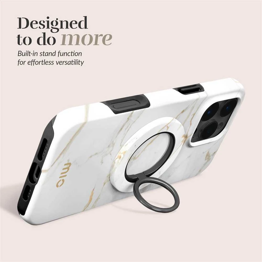 Dėklas MIO Baltas Marble Magsafe Case Compatible Ring Holder