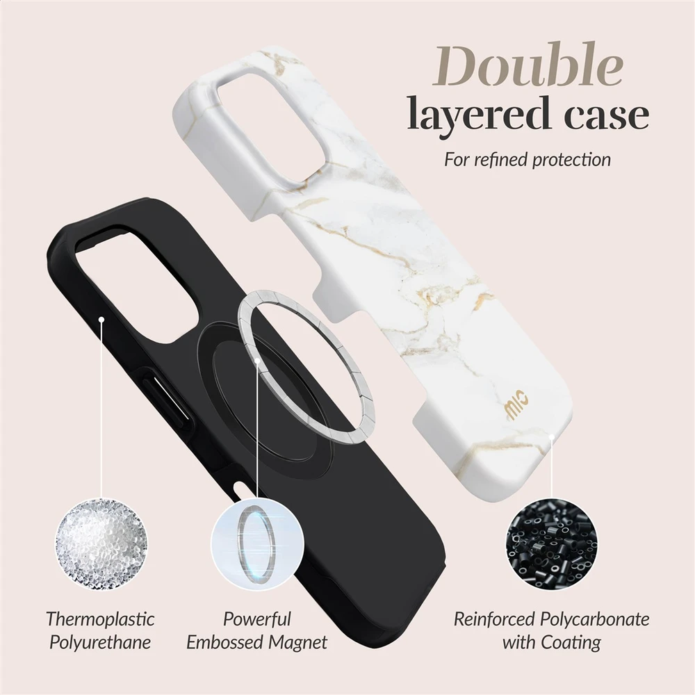 Dėklas MIO Baltas Marble Magsafe Compatible for iPhone 17 Pro
