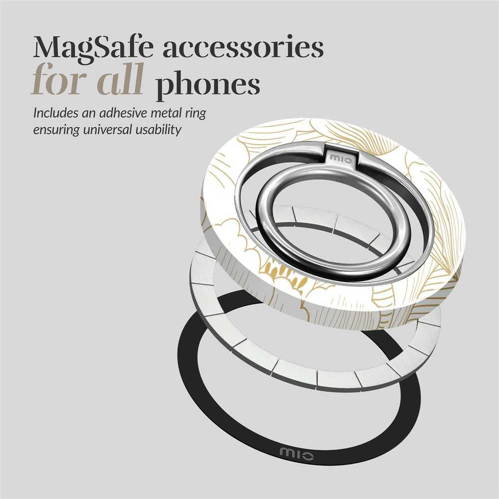 Dėklas MIO Baltas Roses Magsafe Case Compatible Ring Holder