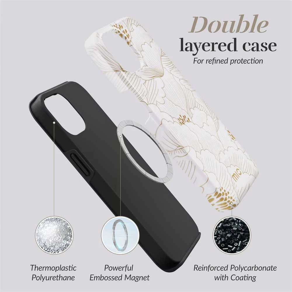 Dėklas MIO Baltas Roses Magsafe Compatible for iPhone 16 Pro