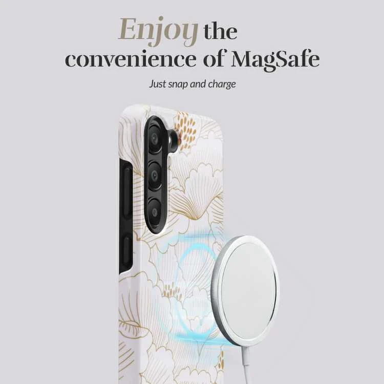 Dėklas MIO Baltas Roses Magsafe Compatible for Samsung S25 5G