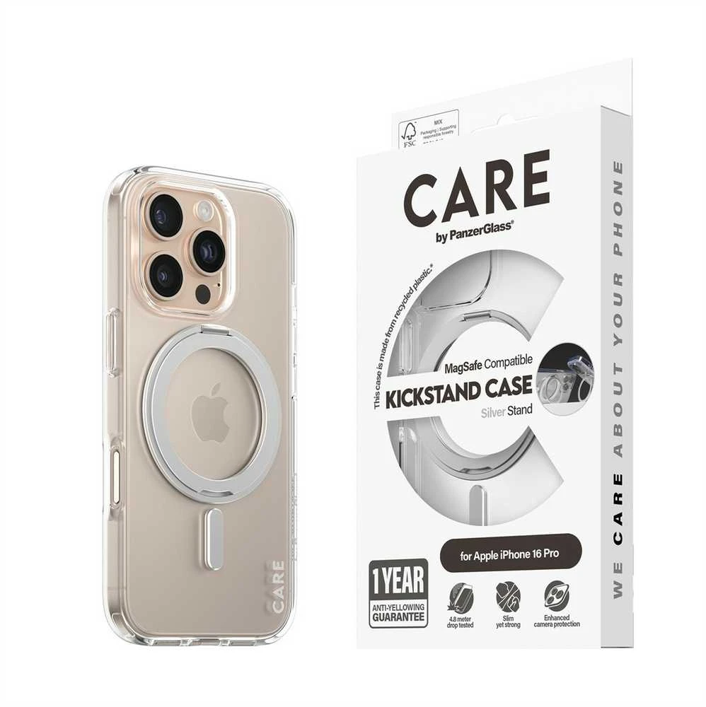 Panzer Glass CARE by PanzerGlass Feature Kickstand Apple iPhone 16 Pro 6.3" sidabrinis/sidabrinis MagSafe 1326