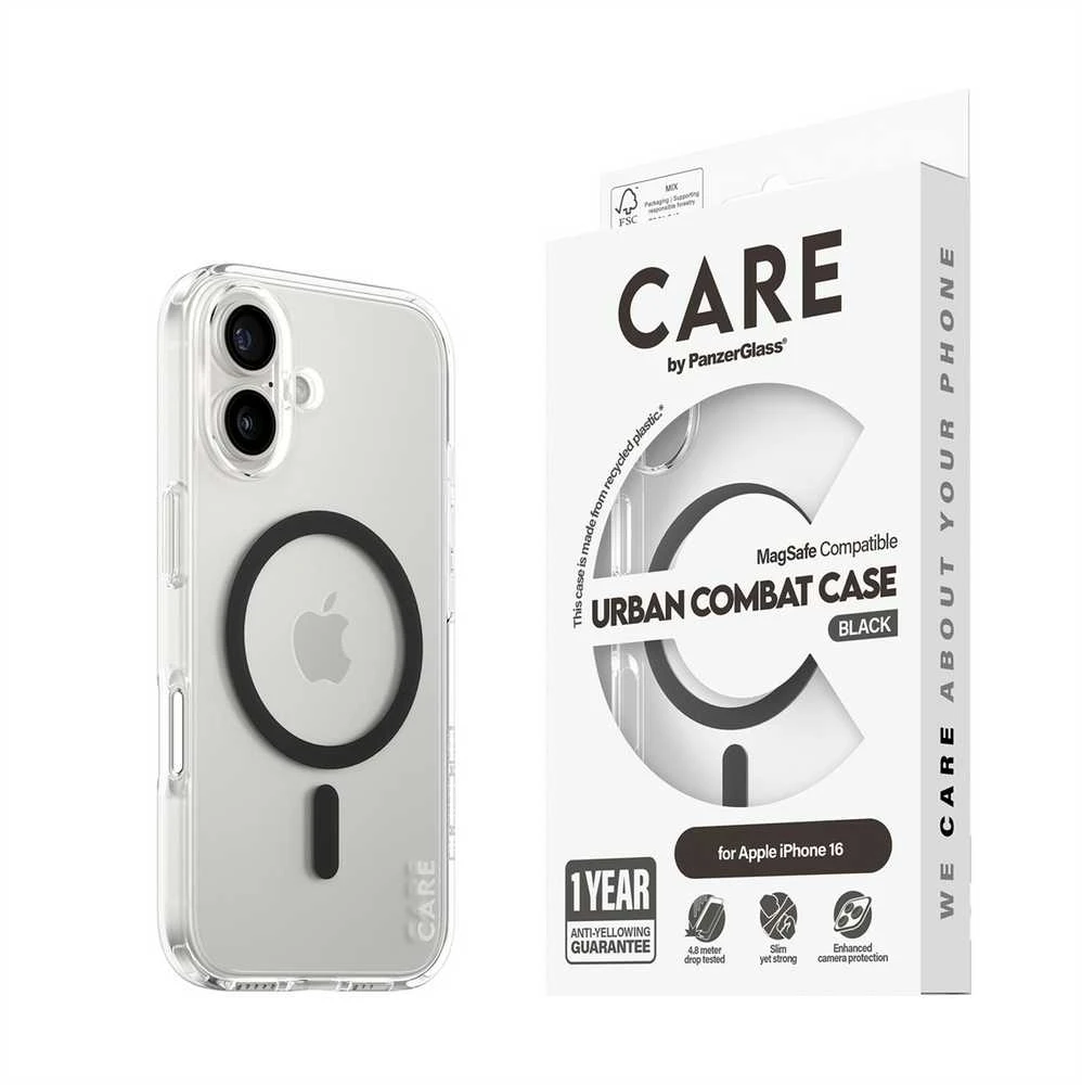 Panzer Glass CARE by PanzerGlass Flagship Case Apple iPhone 16 6.1" dėklas telefonui juodos spalvos/dėklas telefonui juodos spalvos MagSafe 1345