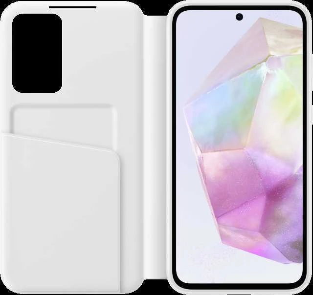 Samsung Galaxy A35 Smart View piniginės dėklas Baltas