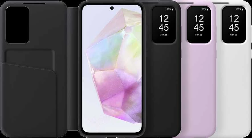 Samsung Galaxy A35 Smart View piniginės dėklas Baltas